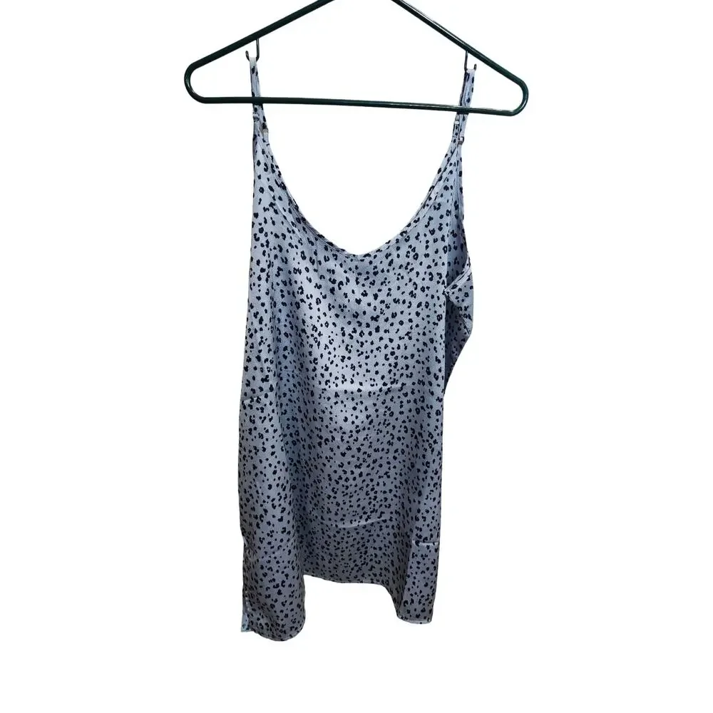 Zenana XL blue leopard Satin V-Neck Cami Tank Top with Adjustable Straps